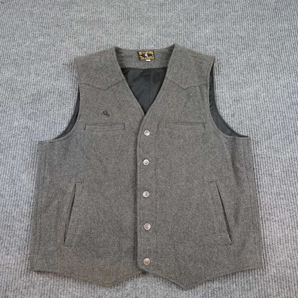 Wyoming Traders Mens Large Gray Wool Button Western Cowboy Vest 13028
